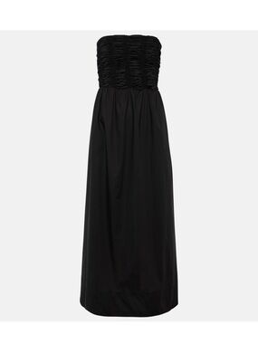Faithfull the Brand Black Strapless Smocked Maxi Dress